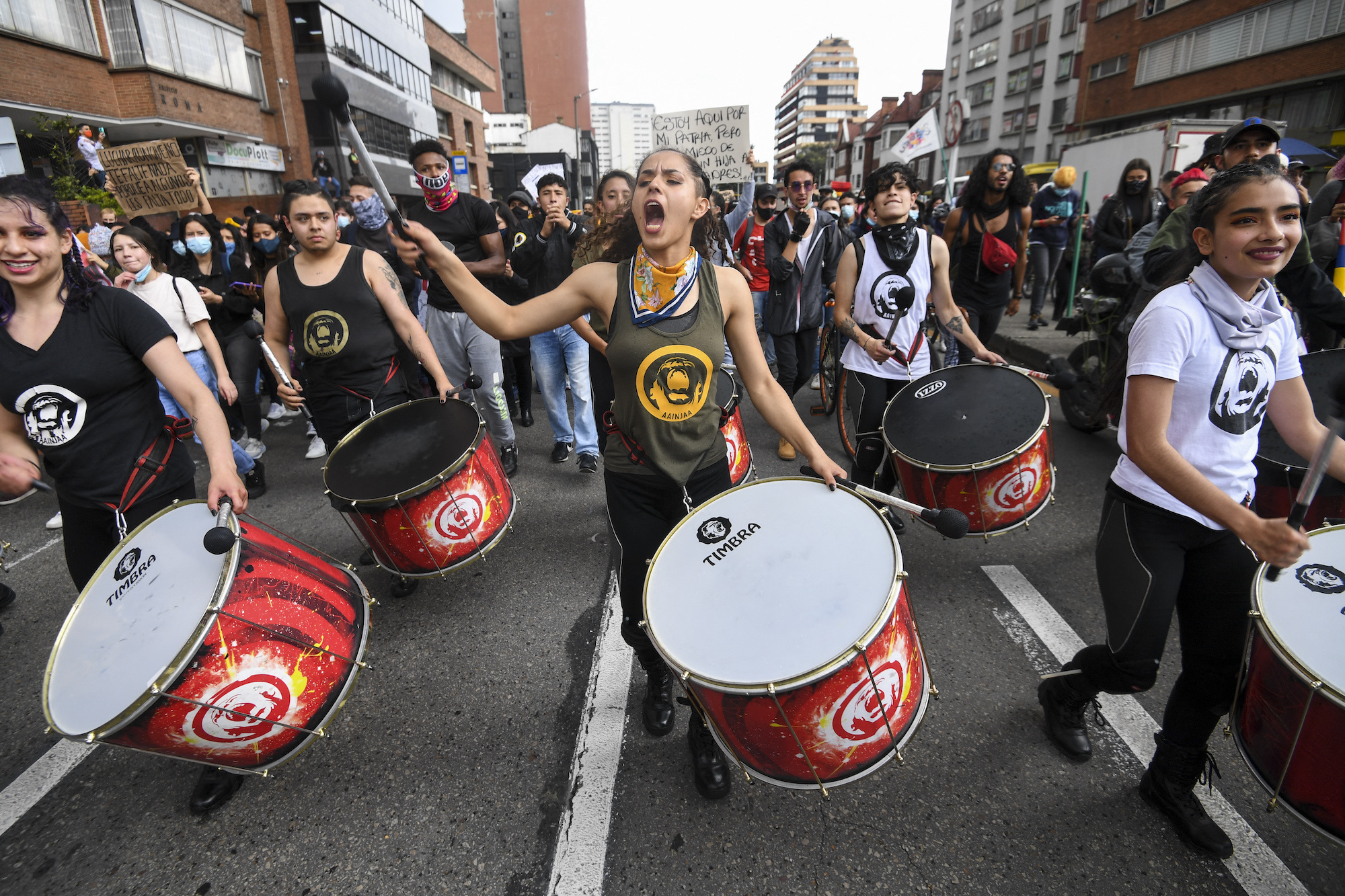 Protesters with drums